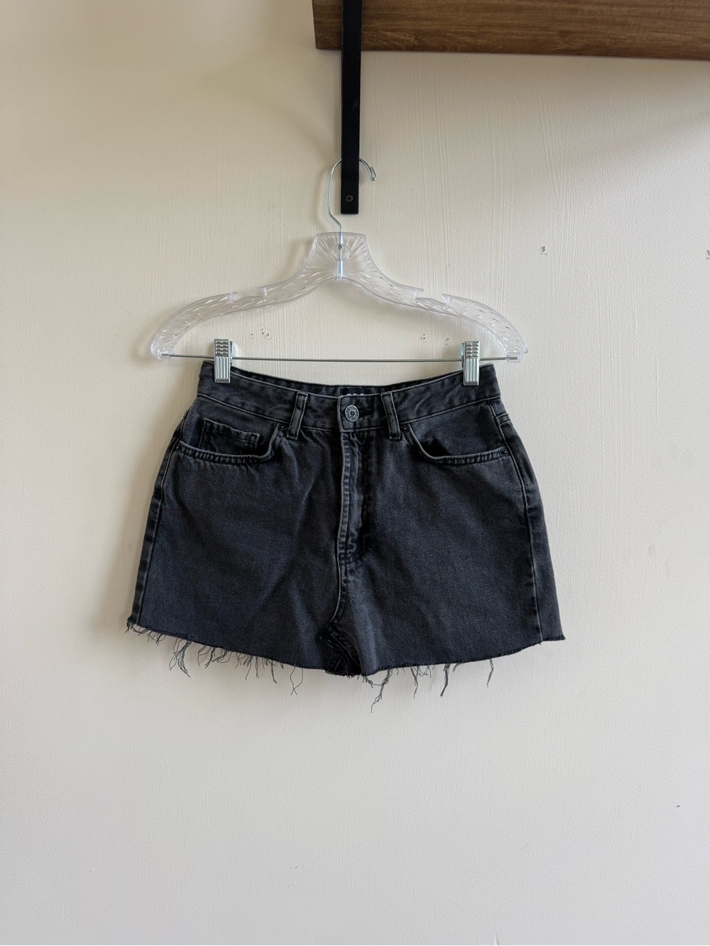 BDG Washed Black Denim Mini Skirt with Frayed Hem